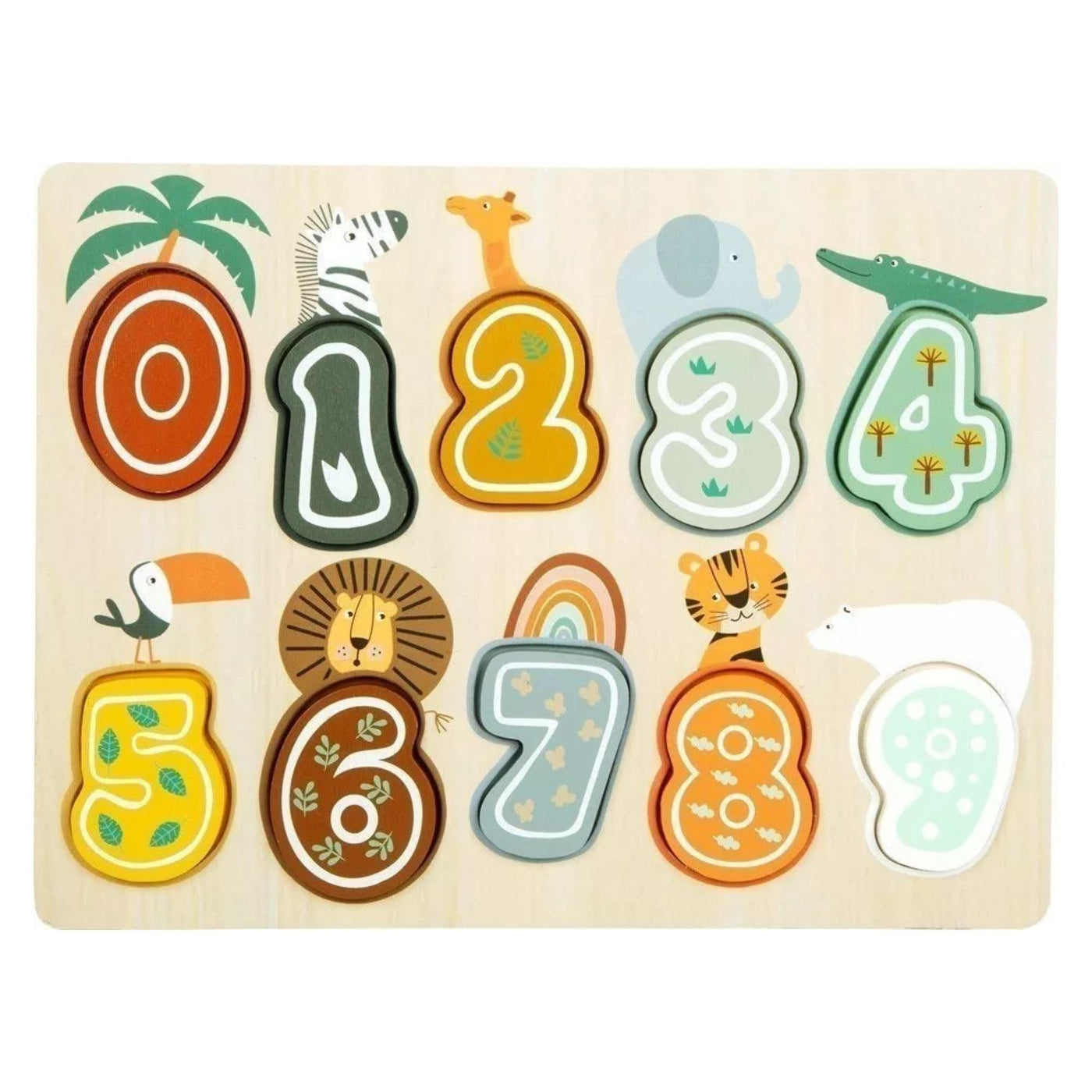 SMALL FOOT Puzzle en bois les chiffres de 0 à 9 "Safari"