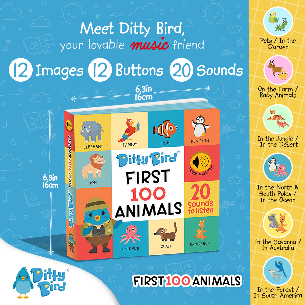 DITTY BIRD Livre sonore en anglais - First 100 Animals