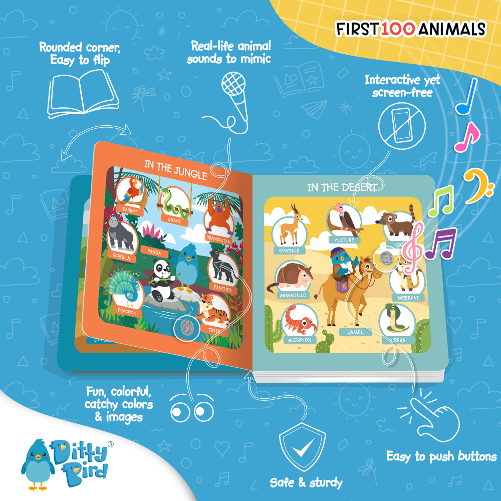 DITTY BIRD Livre sonore en anglais - First 100 Animals