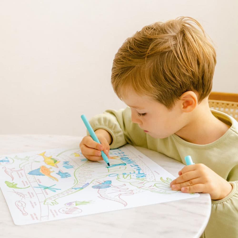 SUPER PETIT Set éducatif à colorier en silicone - L'ère des dinosaures - Bilingue FR/EN