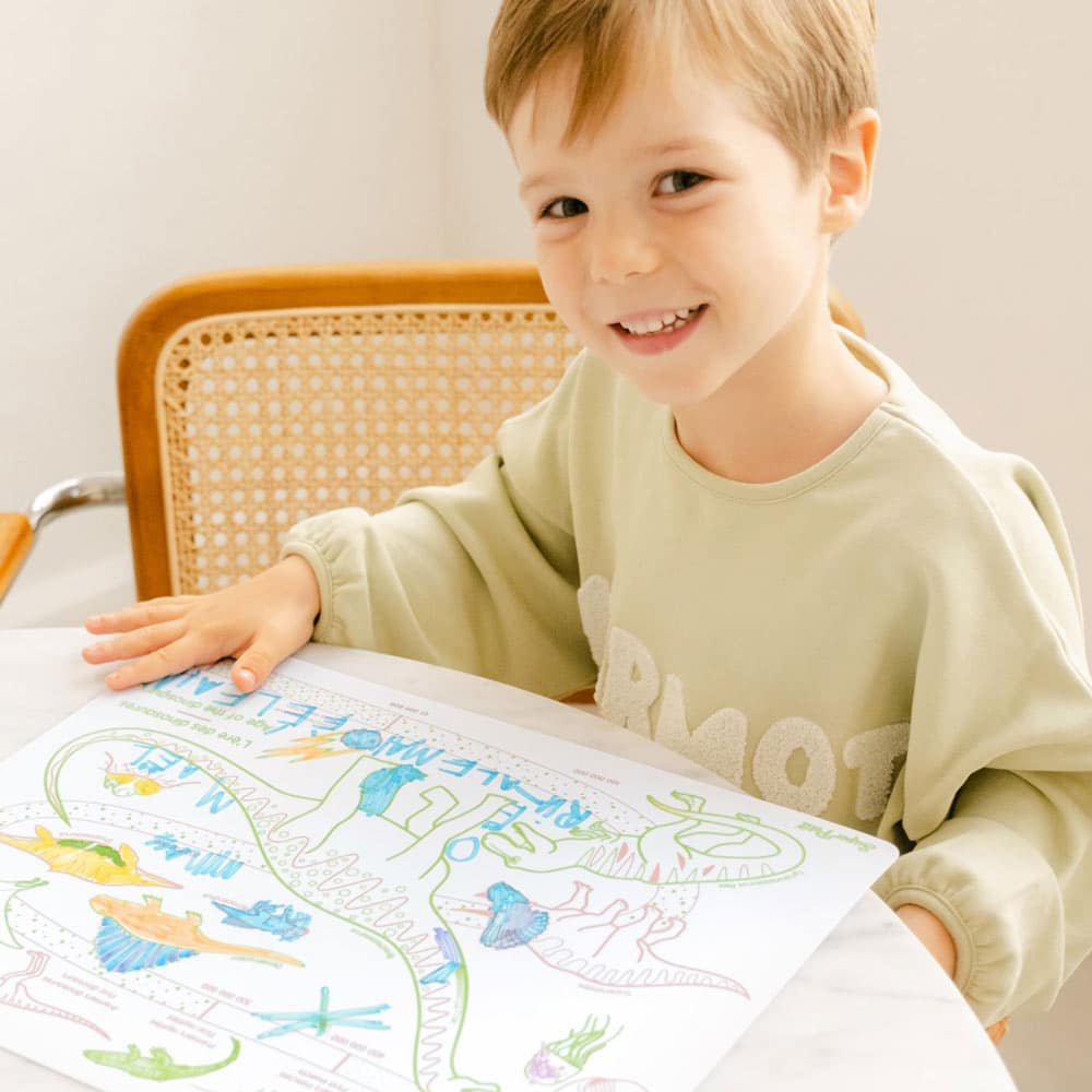 SUPER PETIT Set éducatif à colorier en silicone - L'ère des dinosaures - Bilingue FR/EN