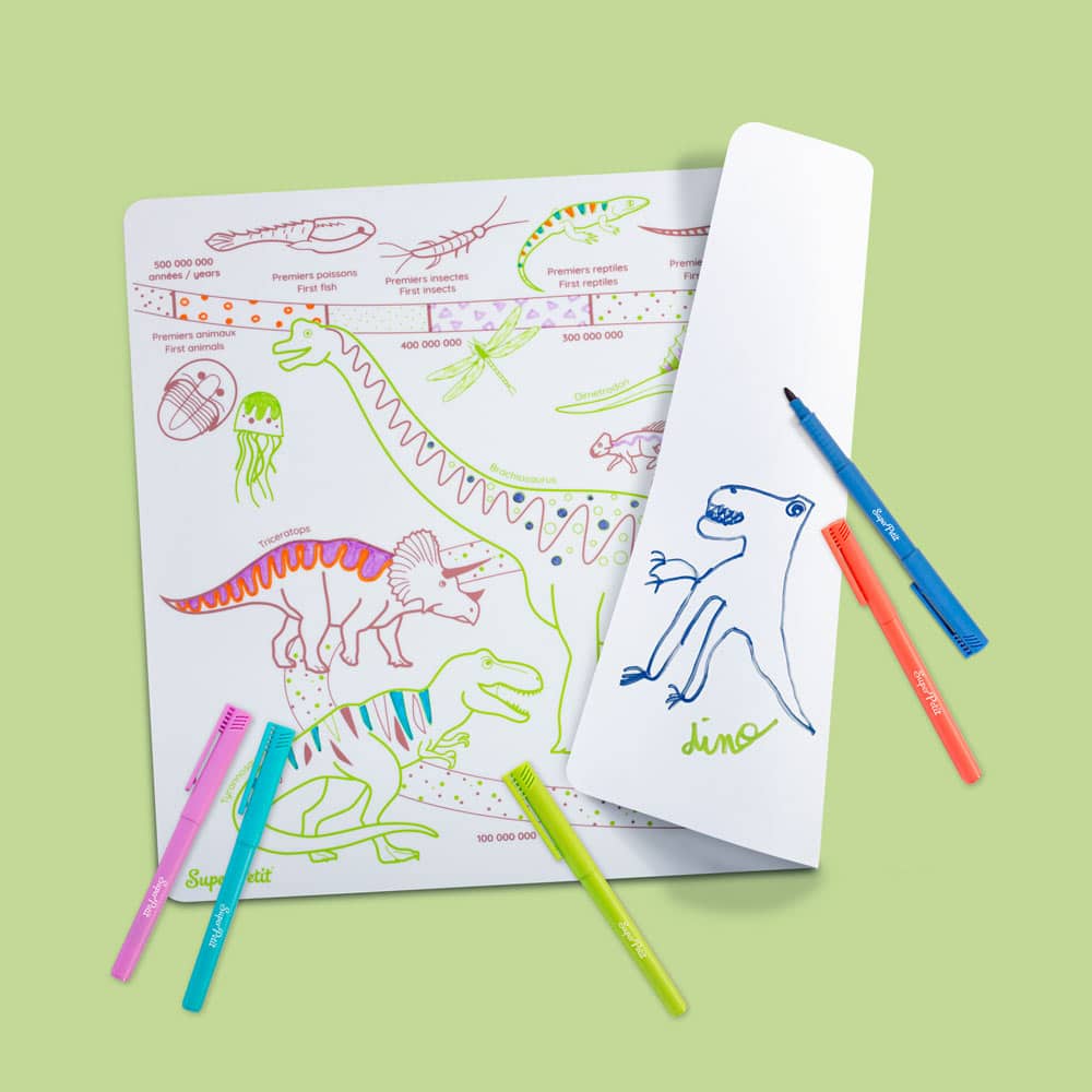 SUPER PETIT Set éducatif à colorier en silicone - L'ère des dinosaures - Bilingue FR/EN